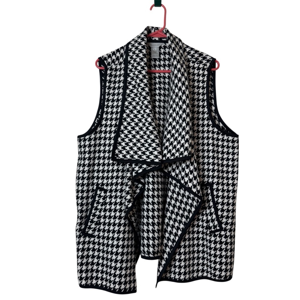 Multiples Black White Houndstooth Open Front Vest… - image 1